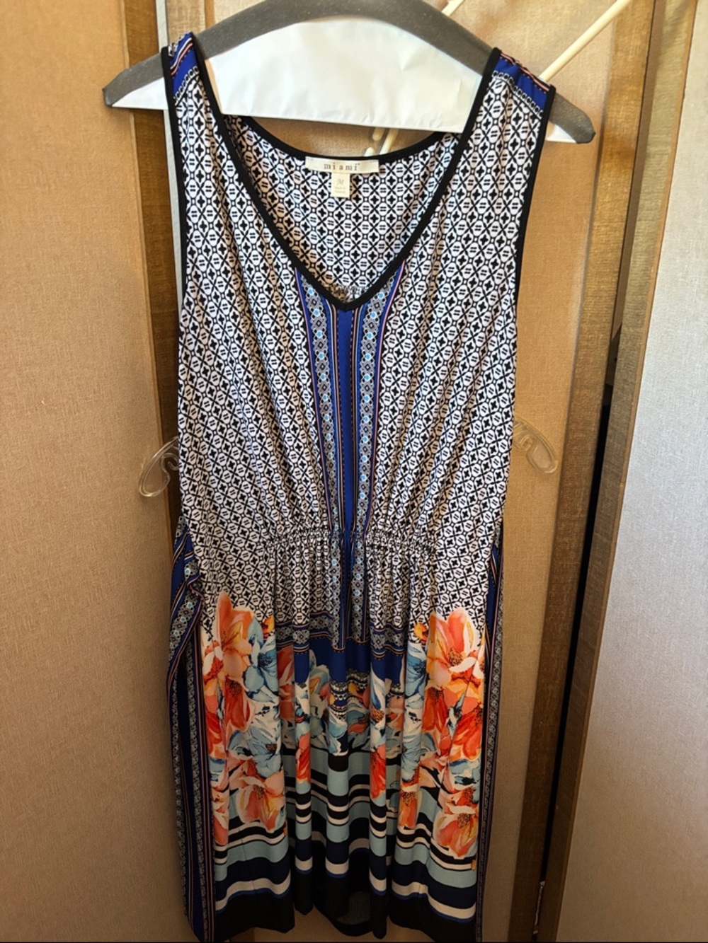 miami Navy and Orange Floral Summer Dress Medium